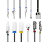 GeekerChip Set di 12 Punte Fresa Unghie,2 punte in carburo di tungsteno,4 punte da trapano in ceramica,5 punte per trapano diamantate,1 pennello,per Unghie Trapani per Pedicure Punte per Unghie