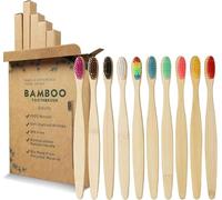 GeekerChip Spazzolino Bamboo[10 Pezzi],100% Senza BPA Vegan Spazzolini Bamboo di Riutilizzabili e Biodegradabile,con Setole di Carbone Morbide e Disegno Ergonomica-10 Colori