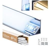 GEEKLUX 6 x Profilo Angolare Led da 1 mt Pofili in Alluminio a V per strisce LED fino a 10 mm, binario LED a 90 gradi, Dimensioni 15,8 x 15,8 mm Con diffusore LED, ideale per Soffitti, Scale e Angoli