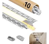 GEEKLUX Set di 10 profili per cartongesso, in alluminio, 2 m (totale 20 m), per cartongesso, profilo LED per strisce fino a 20 mm, guida LED con terminali e diffusore LED, 2000 x 64,2 x 13,8 mm