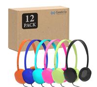 Geekria 12 Pack Wired Headphones per Aula - cuffie on-ear regolabili per bambini, scuole, biblioteche e laboratorio informatico (Oval Earcups)