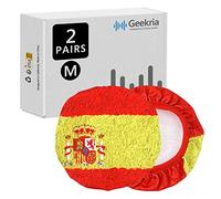 GEEKRIA 2 Paar Flex Fabric World Cup Kopfhörer-Ohrabdeckungen/Waschbare und dehnbare hygienische Ohrmuschel-Schutzhüllen für Over-Ear-Headset-Ohrpolster, Schweißabdeckung (M/Spanische Flagge)