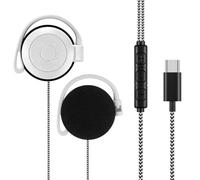 Geekria auricolari cablati con pinza USB-C con microfono, controllo volume inline, auricolari leggeri a gancio per riunioni online (Bianco, 3,9FT)