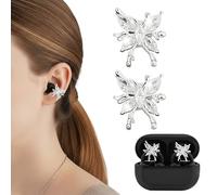 GEEKRIA Ciondolo Cristallo Farfalla, Accessori per Auricolari Con Clip, compatibile con SHOKZ OpenDots ONE, HUAWEI FreeClip 2, TOZO OpenEarRing, Soundcore AeroClip (Argento)
