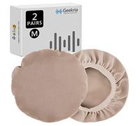 Geekria - Cuscinetti per cuffie in tessuto flessibile, elasticizzati e lavabili Compatibili con auricolari da 9 a 14 cm, ideali per palestra, allenamento (marrone chiaro, 2 paia)