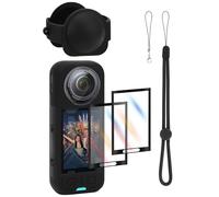 GEEKRIA Custodia in silicone per X5, morbida copertura protettiva integrale con copriobiettivo, accessorio antiurto per action camera, guscio antiscivolo e antipolvere (nero), Nero , Custodia + 2