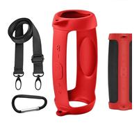 GEEKRIA Custodia per Altoparlante in Silicone, Compatibile con JBL Charge 5, Charge 4, Custodia Protettiva Impermeabile in Pelle Morbida, Custodia da Viaggio di Ricambio con Gancio per Chiave (Rosso)
