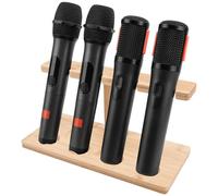Geekria for Creators Supporto per microfono e supporto per microfono wireless in legno per supporto, supporto per microfono da tavolo a 4 scomparti, design salvaspazio per casa, ufficio, studio di