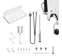 Geekria Kit di montaggio a parete 6in1compatibile con console sottile SONY Playstation5,piastra e supporto digitale in metallo,con cavo di ricarica magnetico 2in1/gancio per cuffie/telecomando(bianco)