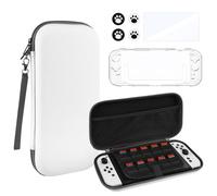 Geekria Protective Set Compatible with Nintendo Switch 2, Travel Carrying Case & HD Clear Screen Protector, Including Non-Slip Rocker Cover, Game Accessories Kit (White)