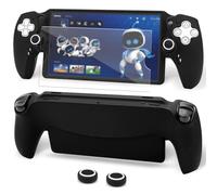 Geekria Protective Set Compatible with PlayStation Portal Remote Player, Soft Silicone Cover & Tempered Film, Including Non-Slip Rocker Cover, PS5 Portal Remote Player Accessories Kit (Black)