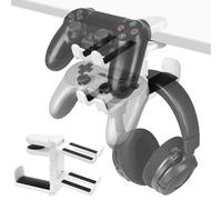 Geekria Supporto 3 in 1 per PC gaming con headset e controller, supporto per cuffie sotto la scrivania con rotazione 360°, compatibile con Bose, Sony, AKG, JBL, Sennheiser, B&O (Bianco)