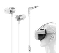 Geekria VR Cavo audio per cuffie compatibile con Meta Quest 3, auricolari corti con auricolari di taglia S/M/L, cuffie audio Aux da 3,5 mm a 360 gradi per cuffie da gioco per realtà virtuale (Argento)