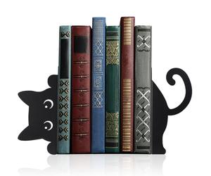 Geelin Set di 2 fermalibri in metallo a forma di gatto che fa capolino per scaffali, decorazione per libreria, casa, ufficio, scrivania, libreria, regalo per gli amanti dei gatti e gli appassionati di