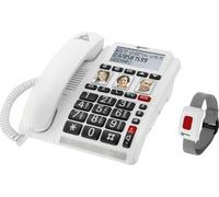 Geemarc CL610 - Telefono di Emergenza a Filo e Braccialetto SOS Impermeabile con Volume Amplificato e Pulsanti Fotografici Personalizzabili - Ideale per gli Anziani che Vivono da Soli e per i non Udenti
