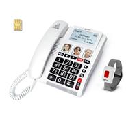 Geemarc - CL9000 Telefono da tavolo con SIM Amplificato Braccialetto SOS per an