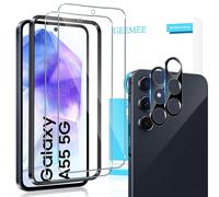 GEEMEE 2+2 Pezzi Pellicola Vetro Temperato per Samsung Galaxy A55 5G, Pellicola Protettiva + Pellicola Fotocamera (Nero), Durezza 9H HD Anti Graffi Anti-Impronte Protettiva