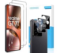 GEEMEE Pellicola Vetro Temperato per Realme GT 7T/Realme GT7, 2+2 Pezzi Pellicola Protettiva + Pellicola Fotocamera (Nero), Durezza 9H HD Anti Graffi Anti-Impronte Protettiva