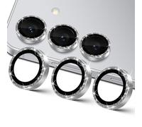 GEEMEE per Samsung Galaxy S25 5G Pellicola Protezione Fotocamera, Vetro Temperato & Bordo in Alluminio Glitter Diamantato, Disegno del Diamante Durezza 9H HD Facile da Installare - Silver