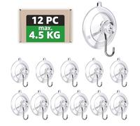 GeeMiLo Ventosa con gancio, gancio a ventosa - [Ø 45 mm] [12 pezzi] [max. 4,5 kg] [2 mm di spessore], ventose di alta qualità per campeggio, bagno, cucina, auto, vetro, porta asciugamani, decorazione