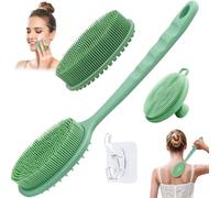 GEENOA Set di scrubber per viso e schiena in silicone, esfoliante manuale per viso e corpo, con setole morbide e manico antiscivolo, spazzola da bagno con 2 testine staccabili (set verde da 3 pezzi)