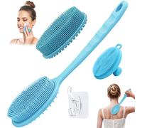 GEENOA Set di scrubber per viso e schiena in silicone, esfoliante manuale per viso e corpo, con setole morbide e manico antiscivolo, spazzola da bagno con 2 testine staccabili (set da 3 pezzi)