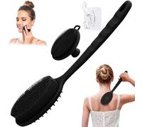 GEENOA Set di scrubber per viso e schiena in silicone, esfoliante manuale per viso e corpo, con setole morbide e manico antiscivolo, spazzola da bagno con testina rimovibile (set da 2 pezzi, nero)