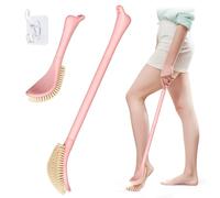 GEENOA Spazzola per piedi per doccia, 3 in 1, spazzola per piedi nella doccia, con manico lungo regolabile da 25 cm a 70 cm, per anziani, incinte, disabili, ferite, confezione regalo (rosa)