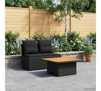 GeenYuu 2 divani da giardino con tavolo pieghevole in polyrattan, elemento lounge resistente alle intemperie con cuscino rimovibile, robusto telaio in acciaio, poggiapiedi regolabili per balcone