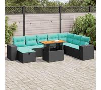 GeenYuu 9 PEZZI Divano da Giardino in PE Rattan con Cuscino Nero, Modulare Resistente alle Intemperie, Include Spazio Portaoggetti, Set Seduta per Terrazzo, Balcone, Veranda con Tavolo in Legno di