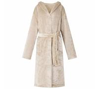 GeenYuu Accappatoio con cappuccio beige in flanella, taglia XL, con cappuccio extra caldo e pratica tasca, leggero abbigliamento da casa, ideale per rilassarsi e sentirsi bene in inverno