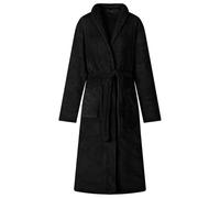 GeenYuu Accappatoio senza cappuccio, nero, L, in flanella, morbido, per uomo e donna, abbigliamento leggero per rilassarsi e sentirsi bene in inverno a casa sul divano e sul letto