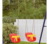 GeenYuu Altalena per bambini in plastica rossa, 36 x 43 x 42 cm, 2 pezzi, per interni ed esterni, giardino, sala giochi, con corde regolabili, cintura di sicurezza e maniglie a T per saltare e