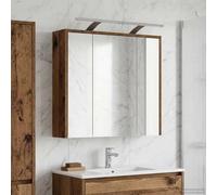 GeenYuu Armadietto a specchio da bagno, 63,5 x 16 x 62,5 cm, in legno con strisce LED, ripiani regolabili, montato a parete, spazio di archiviazione, specchio su entrambi i lati per mobili da bagno e