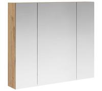 GeenYuu Armadietto da bagno a specchio artigianale in legno di quercia 80 x 14,5 x 70 cm, con specchio su entrambi i lati, due ripiani, cerniere per uno spazio elegante e montaggio a parete