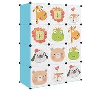 GeenYuu Armadio modulare per bambini con 12 cubi blu, in plastica PP, 110 x 46,5 x 144 cm, scarpiera e spazio per corridoio, camera da letto, con porta e robusto telaio in acciaio, facile da montare