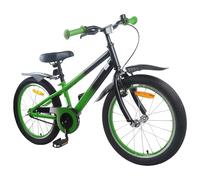 GeenYuu Bicicletta per bambini da 18 pollici, verde e nero, in acciaio, per 5-7 anni, con parafango, campanello, cavalletto e catarifrangenti, ideale per città, tempo libero, natura e guida sicura