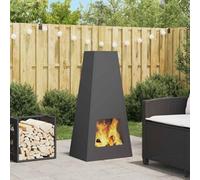 GeenYuu Braciere in acciaio nero, 50 x 35 x 100 cm, forma conica, per giardino, terrazza, balcone, con grande supporto per legno e finitura antiruggine resistente al calore, per un calore accogliente
