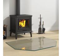GeenYuu Braciere in vetro trasparente, 80 x 60 cm, in vetro temperato con bordi lucidi, resistente al calore fino a 200 °C, protezione del pavimento per stufe, parquet e laminato