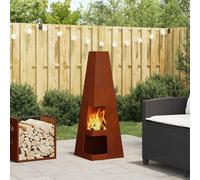 GeenYuu Braciere marrone in acciaio resistente alle intemperie, 35 x 35 x 100 cm, stufa portatile per giardino, terrazza e esterni, senza fumo e versatile, per calore e decorazione accoglienti
