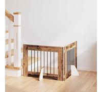 GeenYuu Cancello per cani con supporti in legno anticato, 80 x 60 cm, pieghevole, 2 pezzi, recinzione in legno per appartamento, uso interno, a prova di esplosione, ideale come cuccia per cani, box