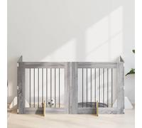 GeenYuu Cancello per cani con supporto, 4 pezzi, grigio sonoma, 80 x 80 cm, pieghevole, in metallo e legno, per interni ed esterni, come cuccia per cani a prova di esplosione e box
