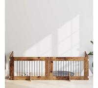 GeenYuu Cancello per cani con supporto, 4 pezzi, in legno anticato, 100 x 60 cm, pieghevole per interni, recinzione a griglia per cuccioli, trasporto, a prova di esplosione, campeggio, giardino