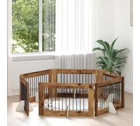 GeenYuu Cancello per cani con supporto, 6 pezzi, in legno anticato, 100 x 60 cm, pieghevole, per interni ed esterni, a prova di esplosione, con griglia, per cuccioli, trasporto, giardino, campeggio