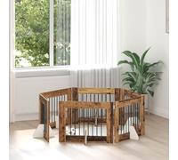 GeenYuu Cancello per cani con supporto, 6 pezzi, in legno anticato, 80 x 60 cm, pieghevole, per interni, recinzione a griglia per cuccioli e animali, a prova di esplosione, ideale per appartamento