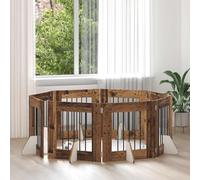 GeenYuu Cancello per cani con supporto, 8 pezzi, in legno anticato, 60 x 60 cm, pieghevole, per interni ed esterni, recinto per cani, gabbia per cani, area sicura per cuccioli e cani in casa e