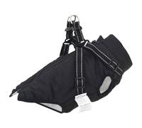 GeenYuu Cappotto per cani nero in pile e poliestere, taglia L24, antivento e impermeabile con strisce riflettenti, regolabile per calde passeggiate all'aperto in caso di freddo e pioggia