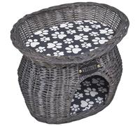 GeenYuu Cuccia per gatti in vimini con morbido cuscino, 44 x 33 x 34 cm, grigio, cestino per gatti e letto per gatti, per dormire, cuccia antiscivolo, soffice e lavabile, per animali domestici