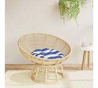 GeenYuu Cuscino rotondo per sedia, diametro 60 x 11 cm, blu e bianco, a righe, in tessuto Oxford con lacci antiscivolo, impermeabile, traspirante, per giardino, balcone, terrazza, interni ed esterni