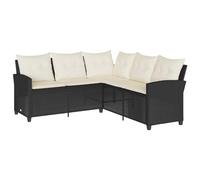 GeenYuu Divano a forma di L in polyrattan nero con cuscino, set di mobili da giardino per terrazza, balcone e giardino d'inverno, divano lounge resistente alle intemperie con rivestimenti rimovibili